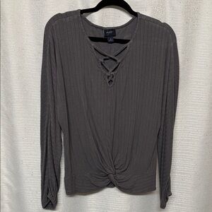 Daytrip Gray Long Sleeve Knotted Top